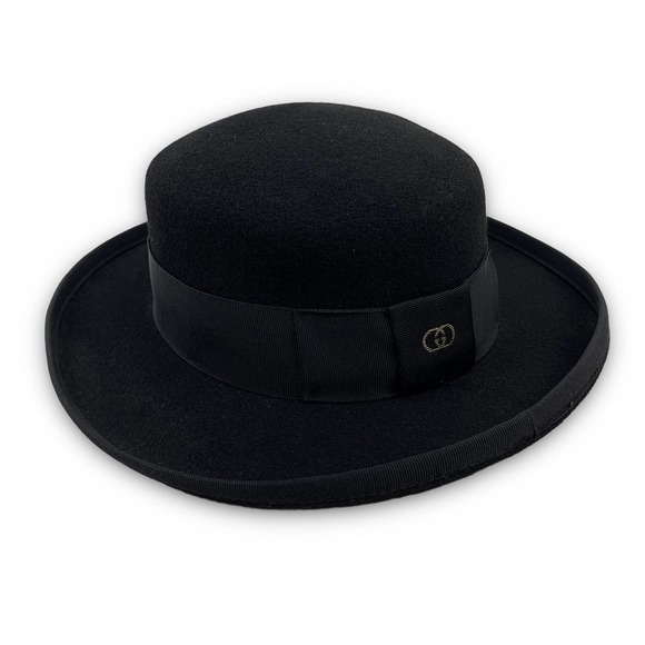 RARE 1970's GUCCI black wool felt bowler hat with classic GG logo - Picture 15 of 16